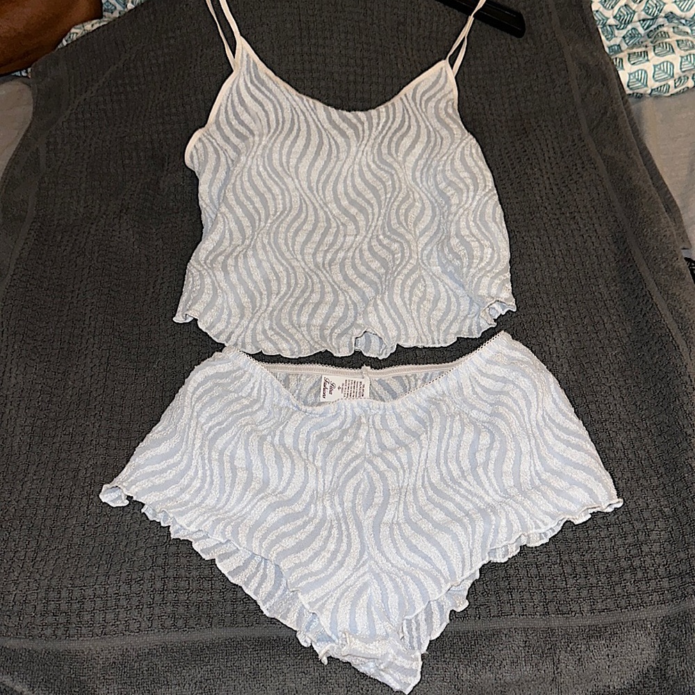 Vintage Petra Fashions Satin Small Tank Top Sleep Shorts Set Sissy  baby blue